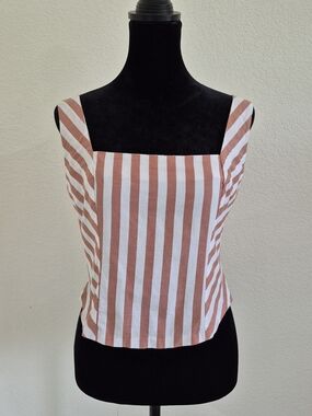 Striped Square-Neck Tank Top in Dusty Brown and White